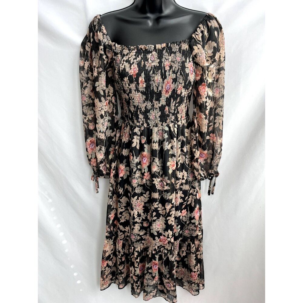Lauren Conrad Floral Smocked Bodice Midi Dress Size XS Cottagecore Prairie Boho